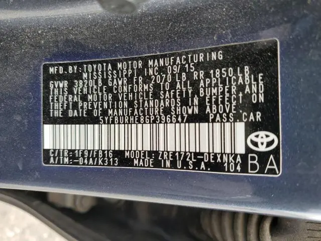 2016 TOYOTA COROLLA L  