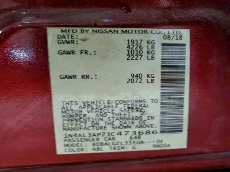 2018 NISSAN ALTIMA 2.5  