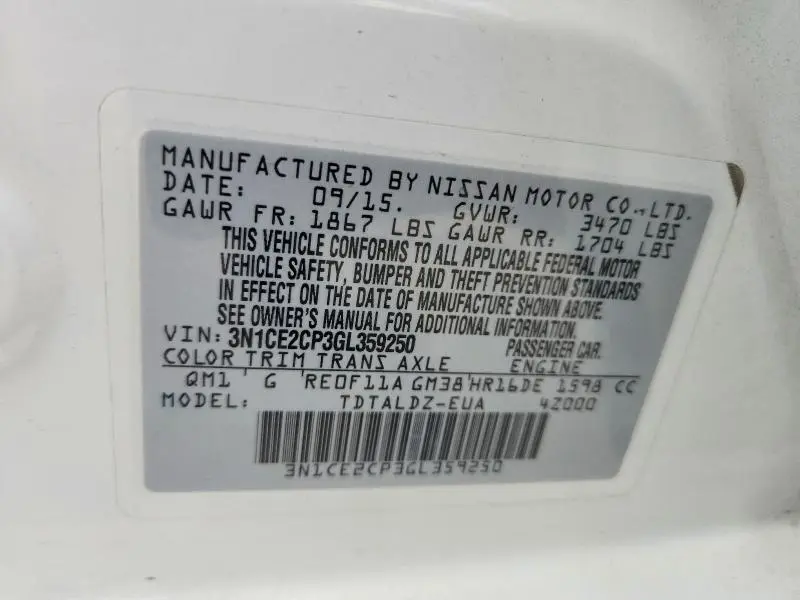 2016 NISSAN VERSA NOTE SV  