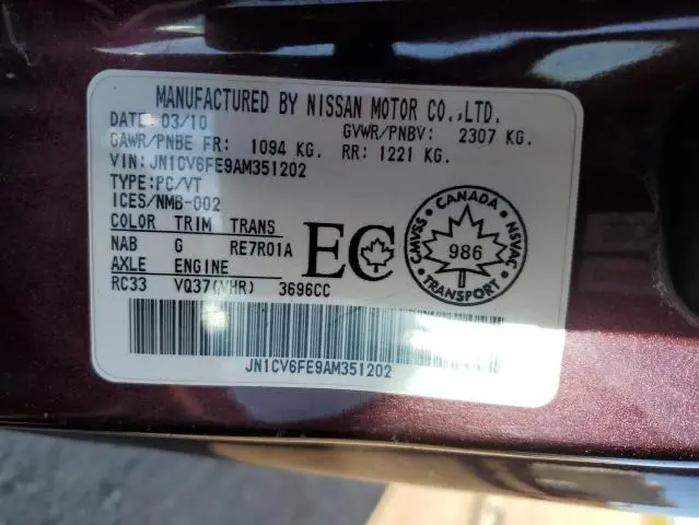 2010 INFINITI G37 BASE  