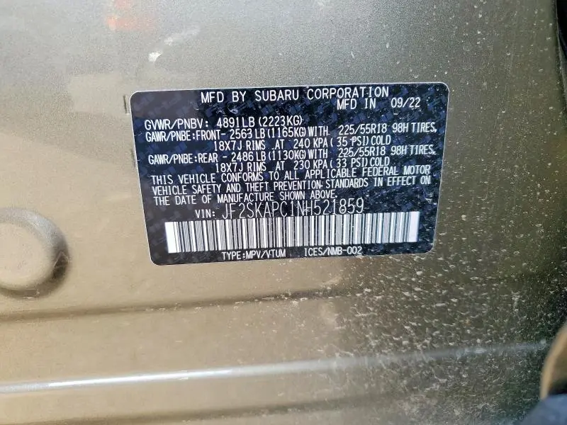 2022 SUBARU FORESTER LIMITED  