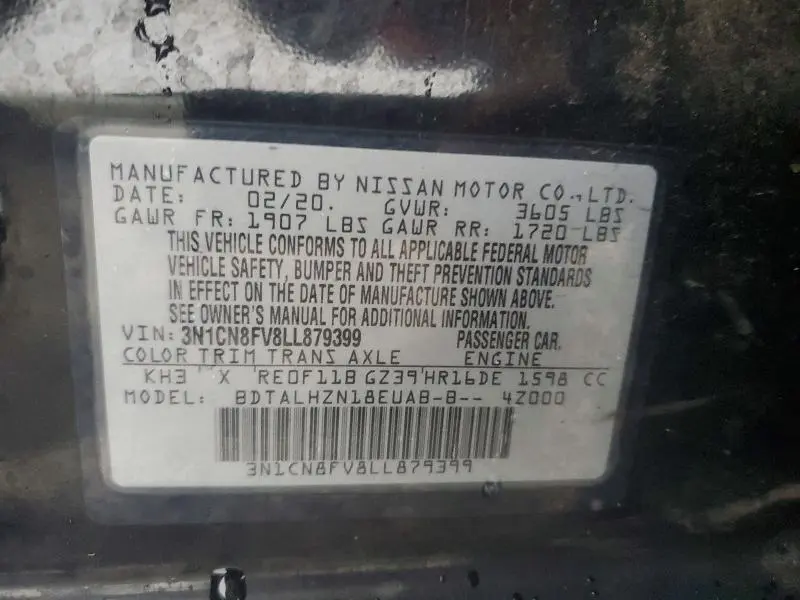 2020 NISSAN VERSA SR  