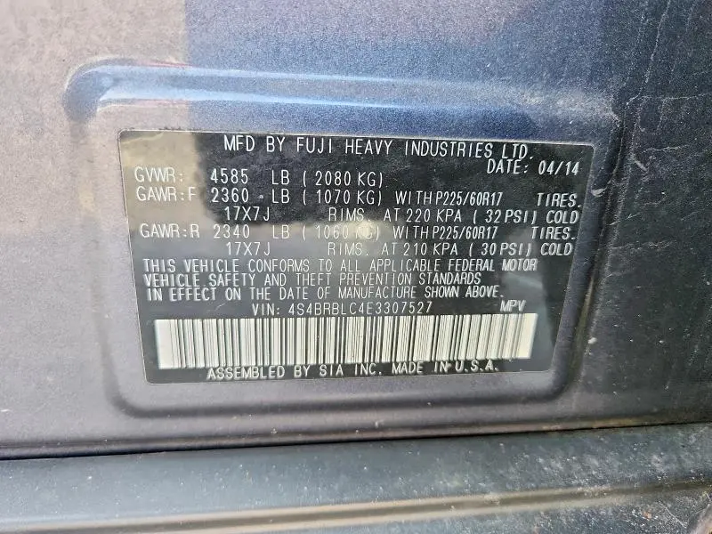 2014 SUBARU OUTBACK 2.5I LIMITED  