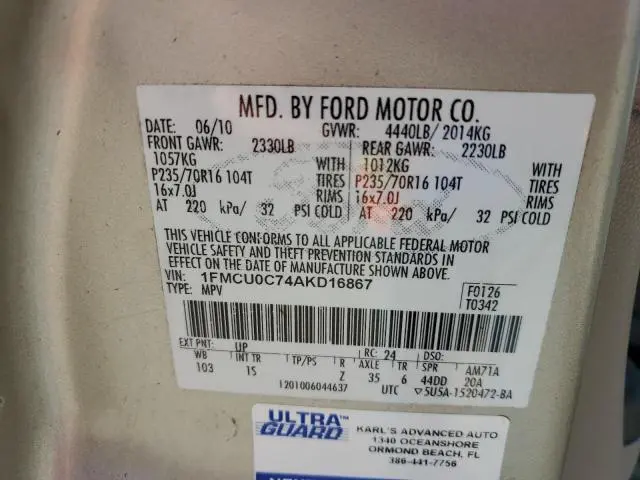 2010 FORD ESCAPE XLS  