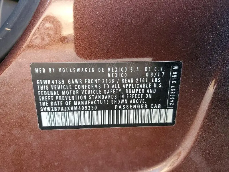 2017 VOLKSWAGEN JETTA S  