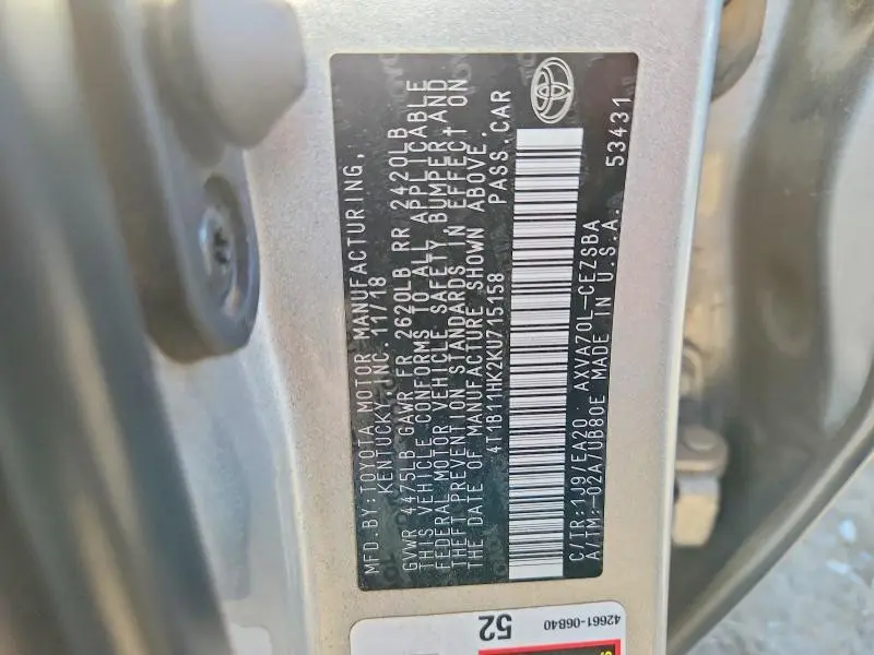 2019 TOYOTA CAMRY SE  