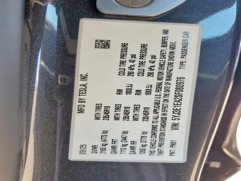 2025 TESLA MODEL 3   