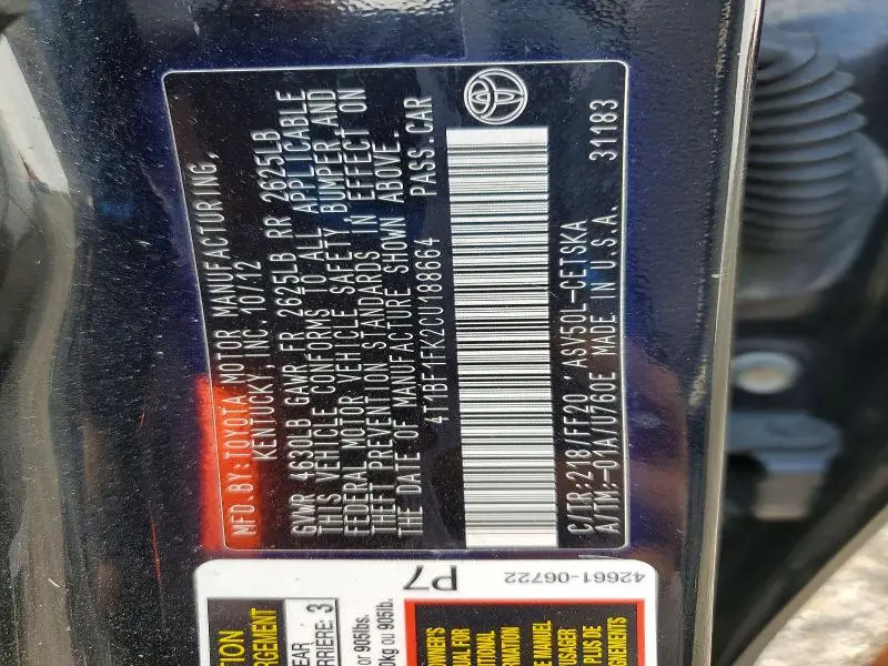 2012 TOYOTA CAMRY BASE  