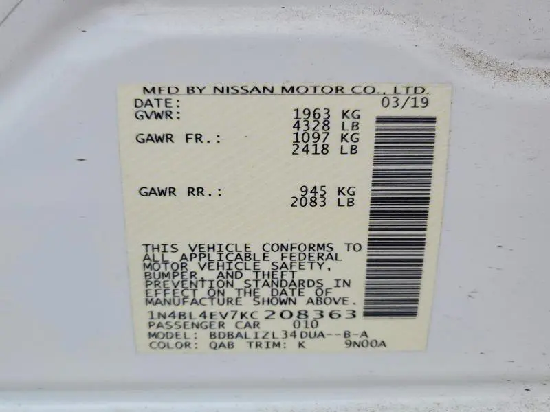 2019 NISSAN ALTIMA 2.5 SL  