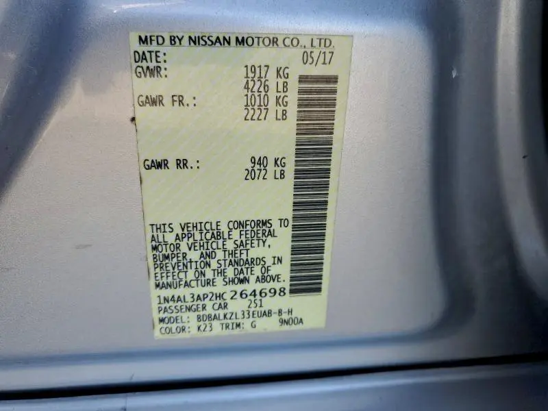 2017 NISSAN ALTIMA 2.5  