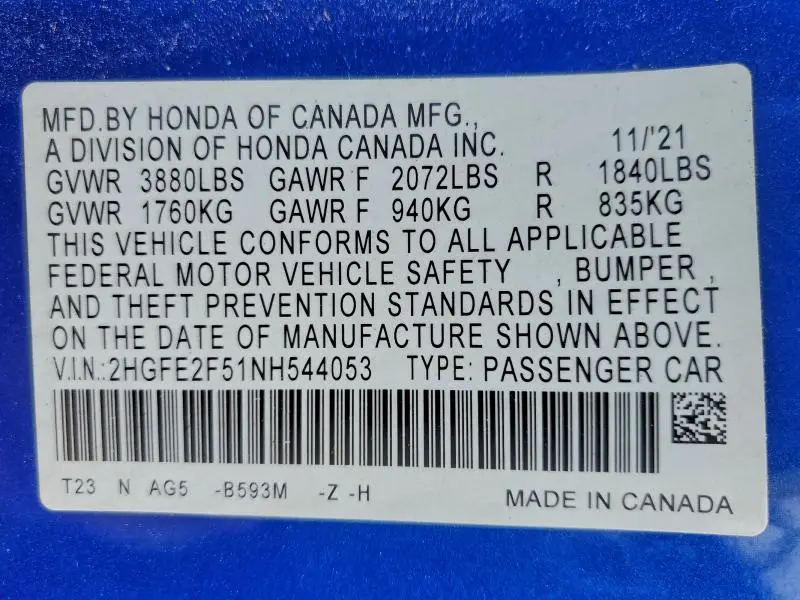 2022 HONDA CIVIC SPORT  