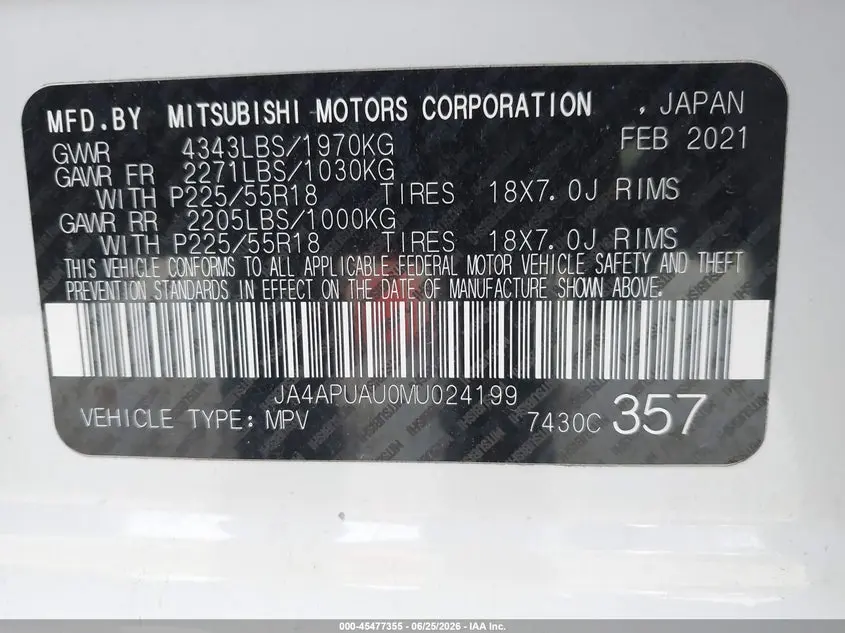 2021 MITSUBISHI OUTLANDER SPORT 2.0 BE 2WD/2.0 ES 2WD/2.0 LE 2WD/2.0 S 2WD