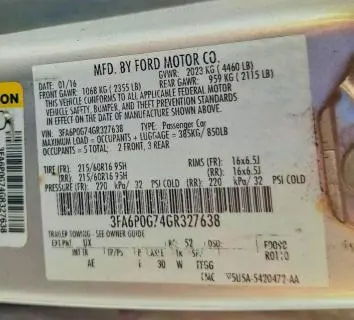 2016 FORD FUSION S  