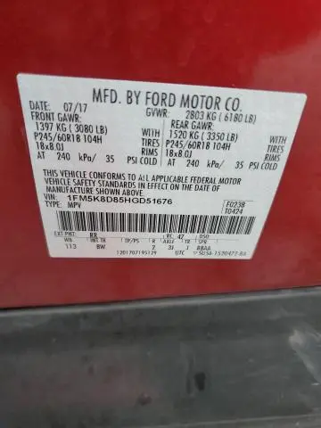 2017 FORD EXPLORER XLT  