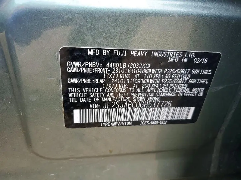 2016 SUBARU FORESTER 2.5I  