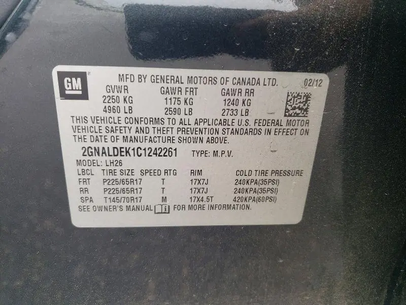 2012 CHEVROLET EQUINOX LT  