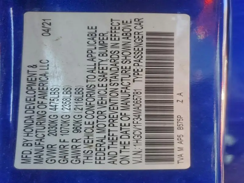 2021 HONDA ACCORD SPORT  