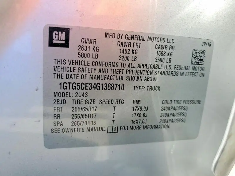 2016 GMC CANYON SLE  