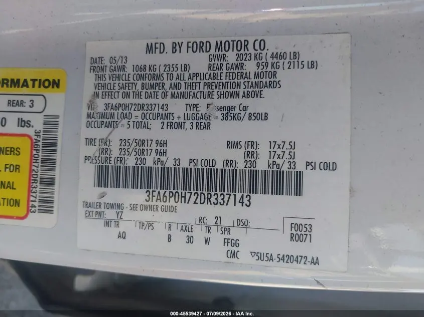 2013 FORD FUSION SE