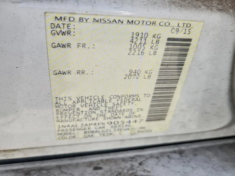 2015 NISSAN ALTIMA 2.5 S  