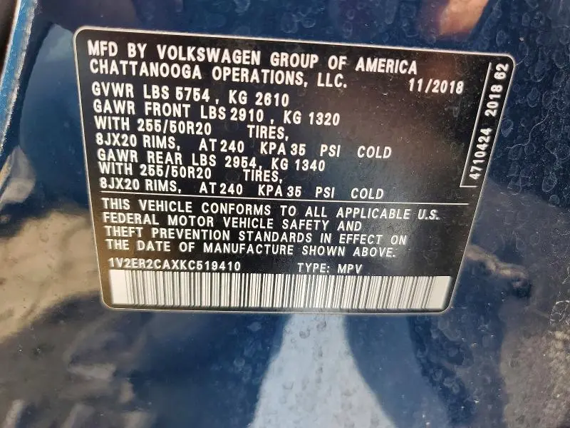 2019 VOLKSWAGEN ATLAS SEL  
