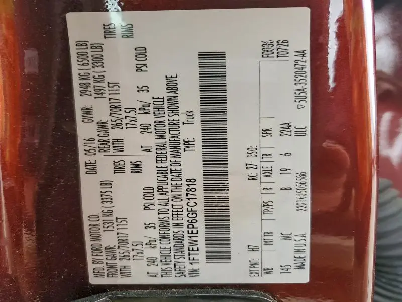 2016 FORD F150 SUPERCREW  