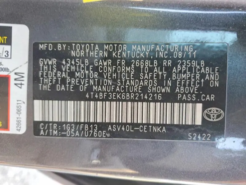 2011 TOYOTA CAMRY BASE  