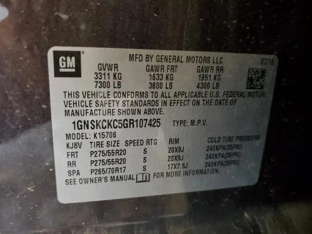 2016 CHEVROLET TAHOE K1500 LTZ  