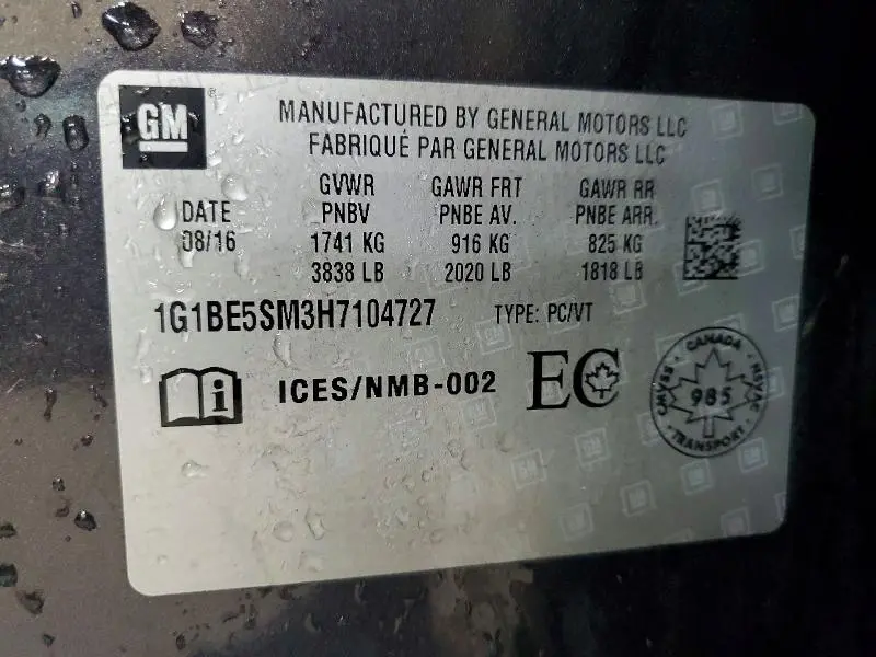 2017 CHEVROLET CRUZE LT  