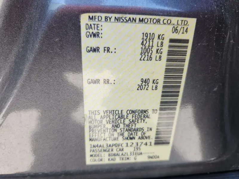 2015 NISSAN ALTIMA 2.5  