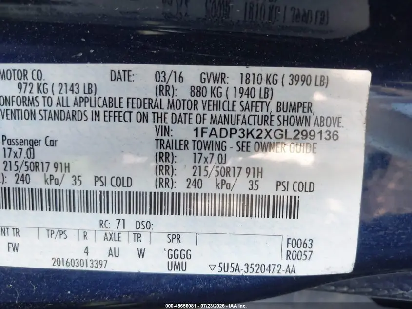 2016 FORD FOCUS SE