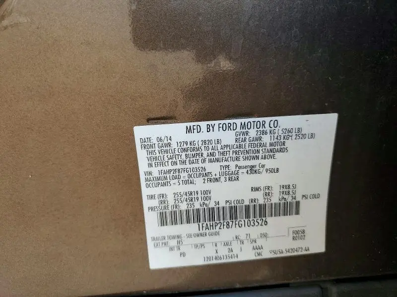 2015 FORD TAURUS LIMITED  