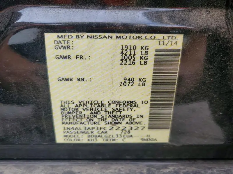 2015 NISSAN ALTIMA 2.5 S  