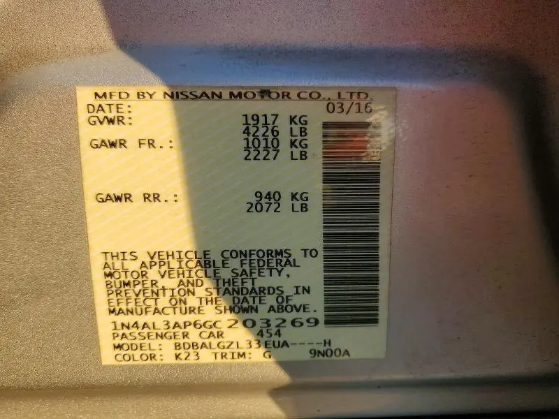 2016 NISSAN ALTIMA 2.5 S  