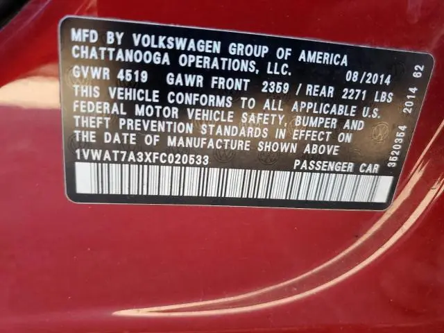 2015 VOLKSWAGEN PASSAT S  