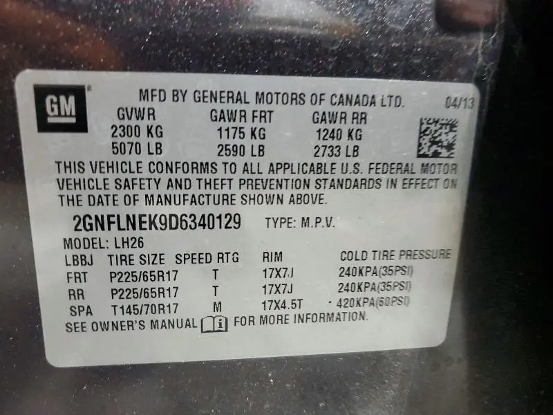 2013 CHEVROLET EQUINOX LT  