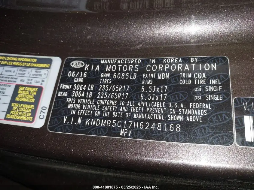 2017 KIA SEDONA LX