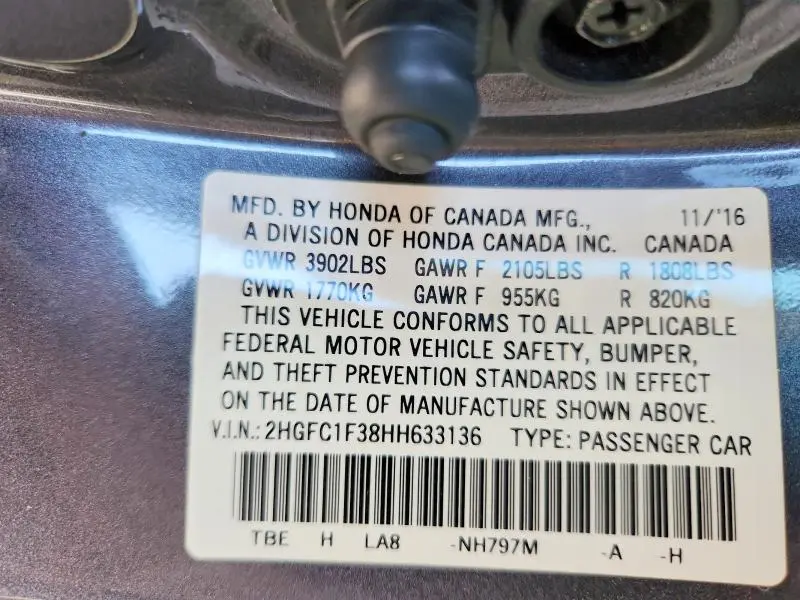 2017 HONDA CIVIC EX  