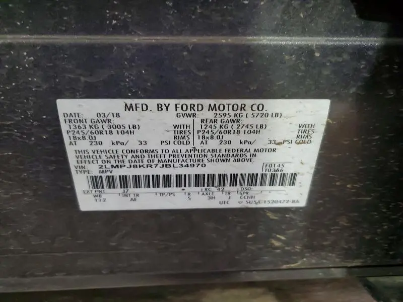 2018 LINCOLN MKX SELECT  