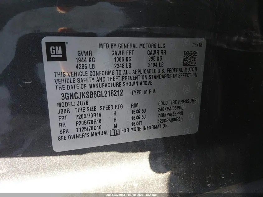 2016 CHEVROLET TRAX LS