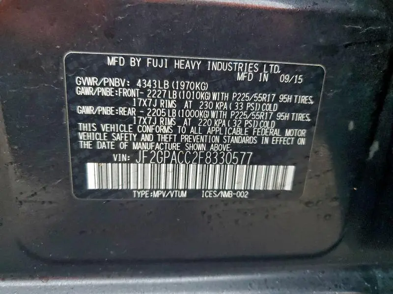 2015 SUBARU XV CROSSTREK 2.0 PREMIUM  