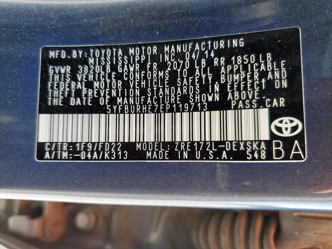 2014 TOYOTA COROLLA L  