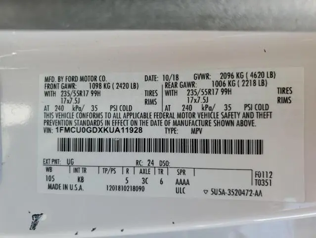 2019 FORD ESCAPE SE  