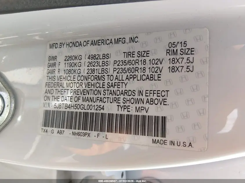 2016 ACURA RDX TECHNOLOGY   ACURAWATCH PLUS PACKAGES/TECHNOLOGY PACKAGE