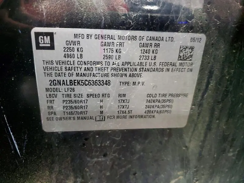 2012 CHEVROLET EQUINOX LS  