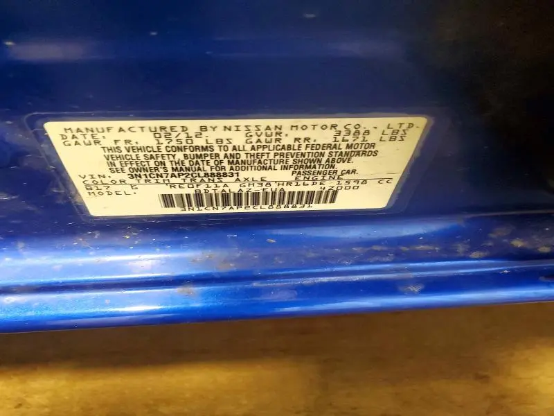 2012 NISSAN VERSA 1.6 S  