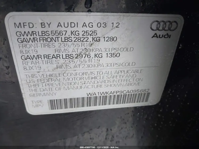 2012 AUDI Q5 3.2 PREMIUM
