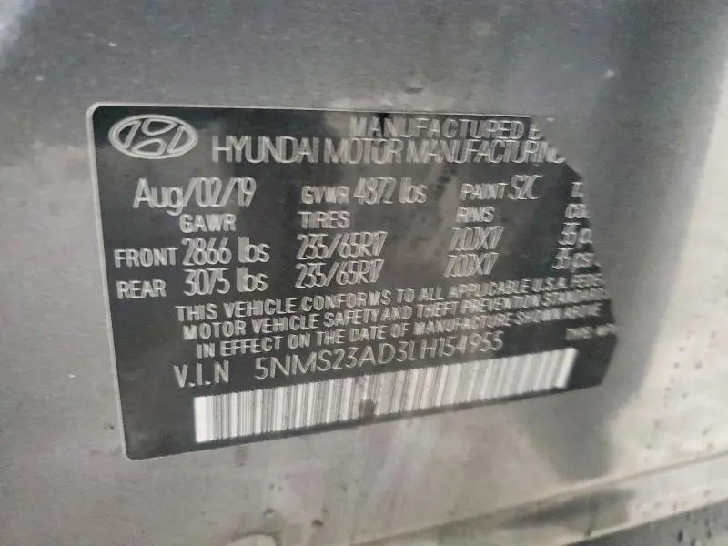 2020 HYUNDAI SANTA FE SE  