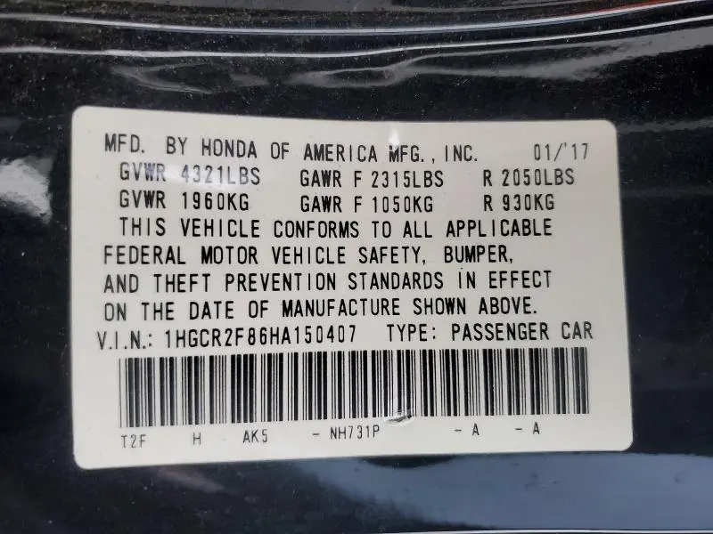 2017 HONDA ACCORD EXL  