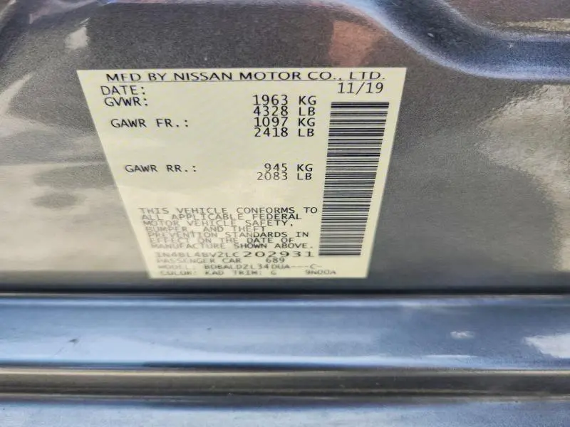 2020 NISSAN ALTIMA S  